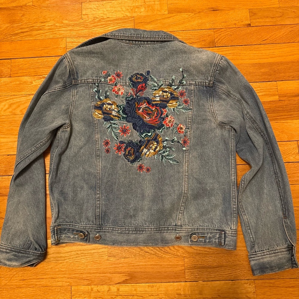 Blu Pepper Embroidered Jean Jacket - Blue with Multicolor Floral